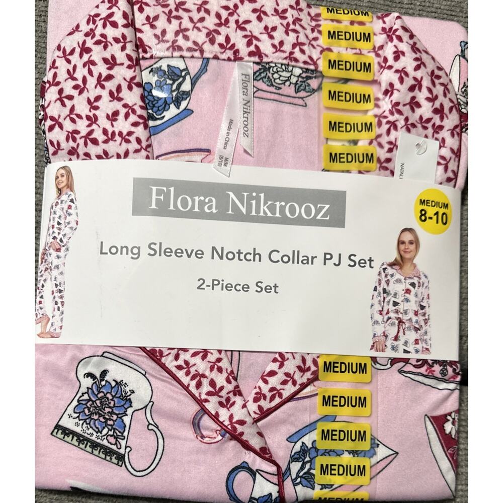 Flora Nikrooz Women’s Long Sleeve Notch Collar PJ Set 2-Piece Floral Medium 8-10